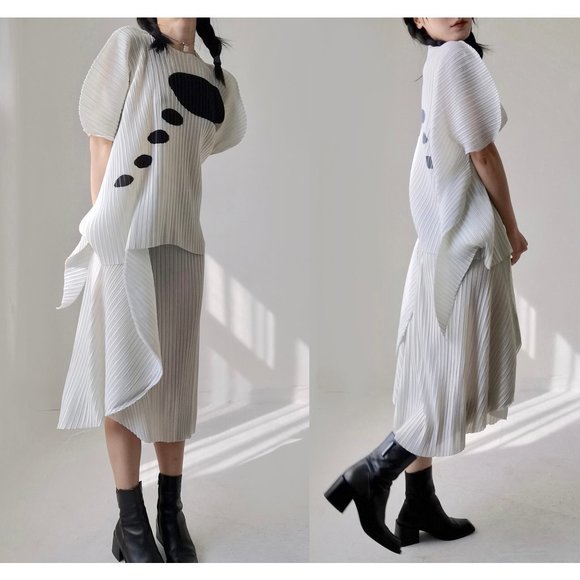 Issey Miyake Pleats please beige dress set top skirt 2 piece - Picture 2 of 10